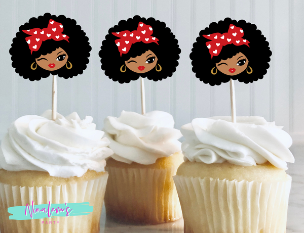 Valentine's Day Afro Chic Cupcake Toppers