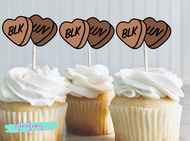 Black Love Conversation Heart Cupcake Toppers