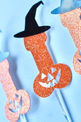 Halloween Bachelorette Party Penis Cupcake Toppers, Penis Jack O' Lantern Cupcake Toppers, Halloween Bachelorette Decorations,