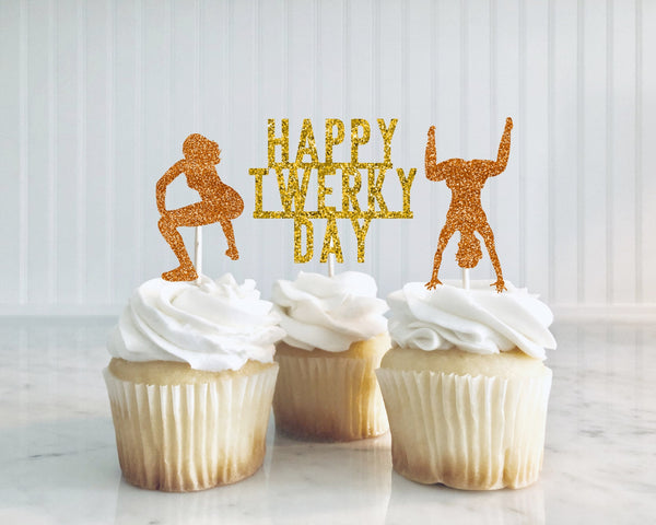Funny Thanksgiving Decorations, Thanksgiving Cupcake Toppers, Happy Twerky Day, Stripper Cupcake Toppers, Bachelorette Party Decor