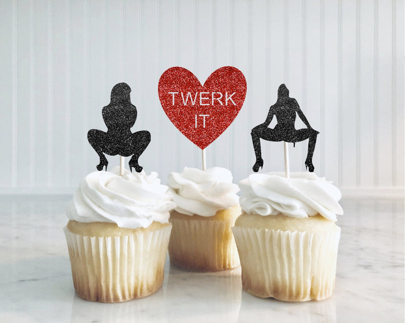 Valentines Day Decorations, Valentines Day Cupcake Toppers, Twerk Party, Galentines Day Decor, Anti Valentines Day, Twerk Cupcake Toppers