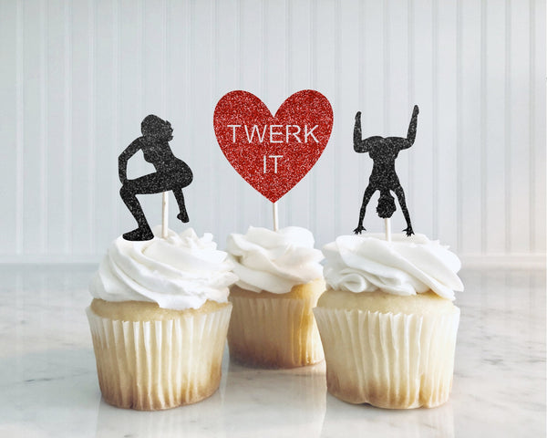 Valentines Day Decorations, Valentines Day Cupcake Toppers, Twerk Party, Galentines Day Decor, Anti Valentines Day, Twerk Cupcake Toppers