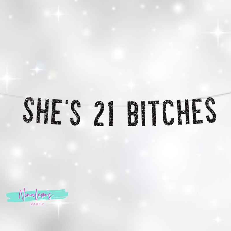 21st Birthday Decorations, She's 21 Bitches Birthday Banner, Birthday Bitch Decor, Birthday Party Decor,  Twenty One, Twenty First