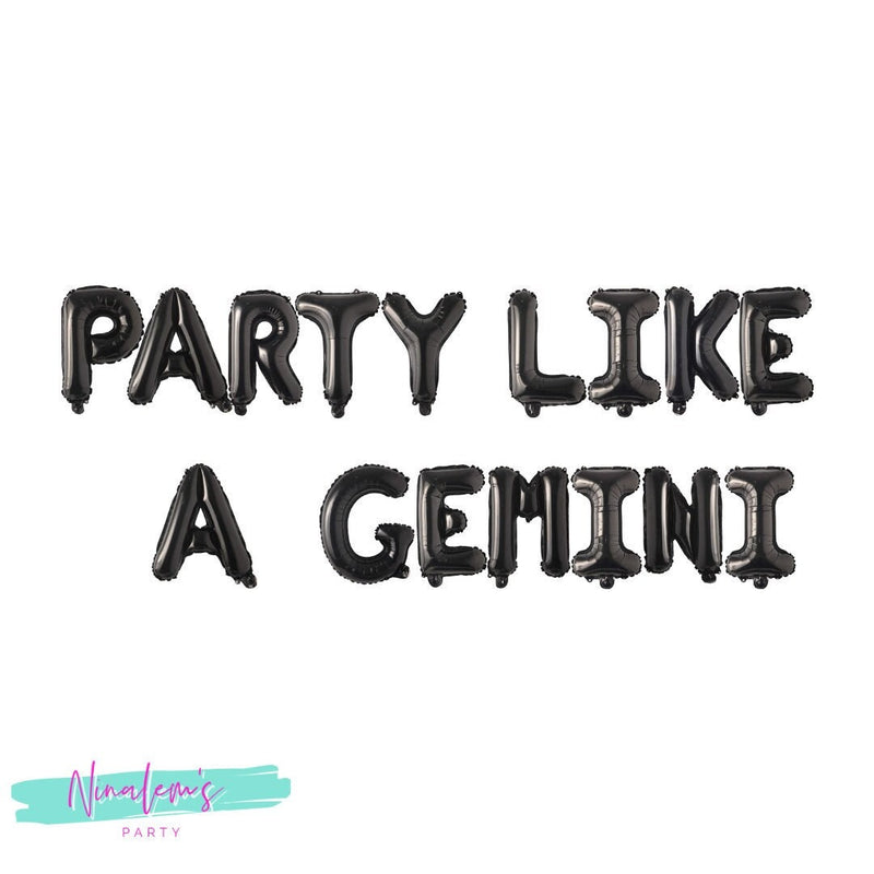 21st Birthday Decorations, Party Like A Gemini Balloon Banner, Birthday Banner