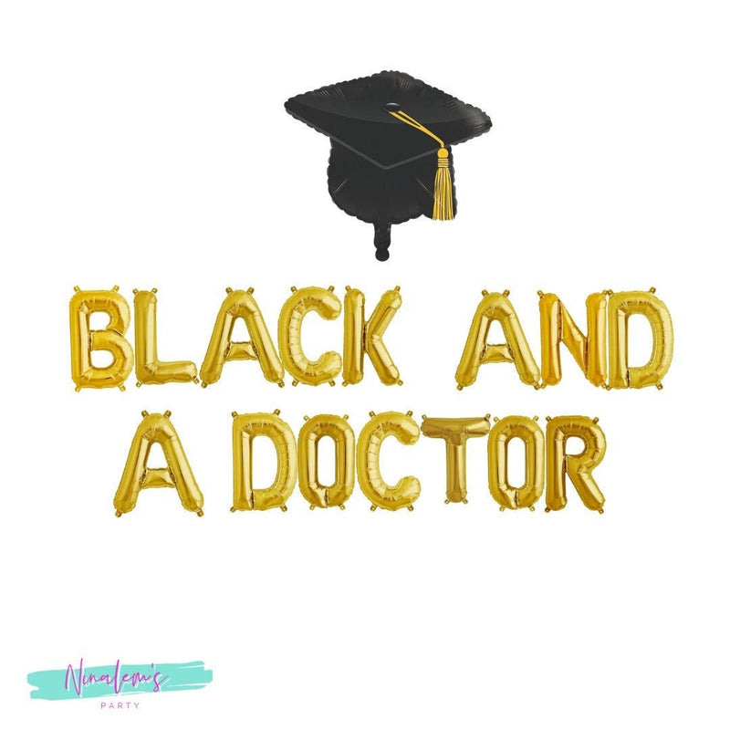 Medical School Graduation Banner, Black And A Doctor Balloon Banner, MD Graduation Sign