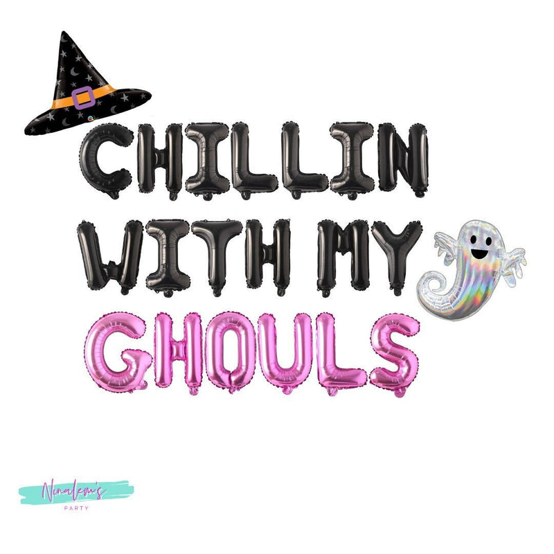 Halloween Decorations, Chillin With My Ghouls Balloon Banner, Halloween Decor
