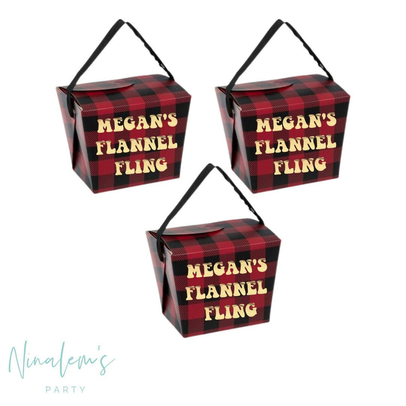 Flannel Fling Bachelorette Party Personalized Favor Boxes, Custom Bach Party Favor Boxes with name, Flannel Fling Plaid Favor Box