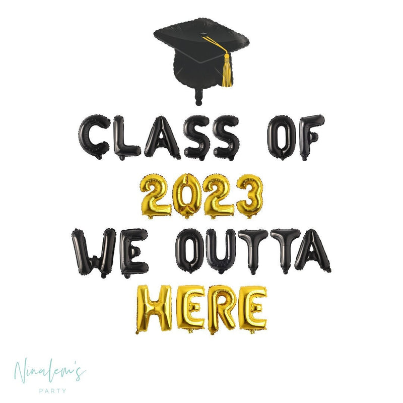 Class of 2023 Graduation Decorations, Class of 2023 We Outta Here Balloon Banner, Graduation Balloons, College Graduation Balloons,