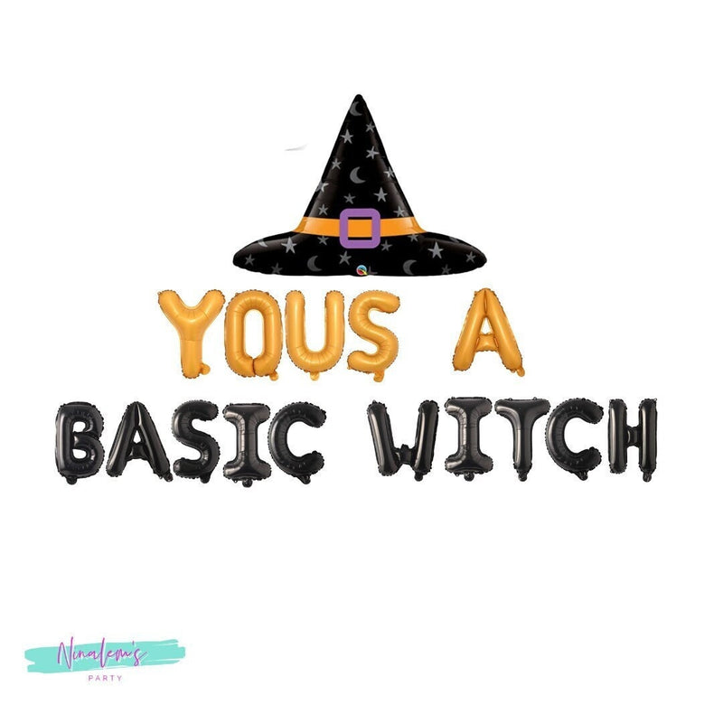 Funny Halloween Party Decorations, Yous A Basic Witch Sign, Halloween Party, Halloween Bachelorette Balloon Banner, Halloween Hen Party,