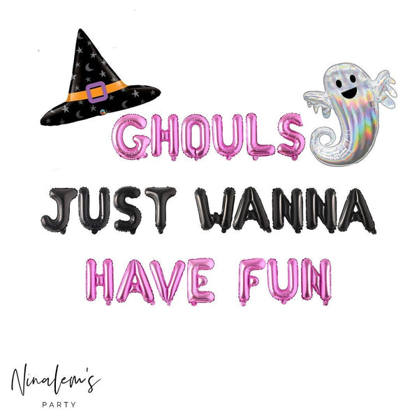 Halloween Decorations, Ghouls Just Wanna Have Fun Balloon Banner, Halloween Party Balloon Banner, Pink Halloween Ghost Decorations,