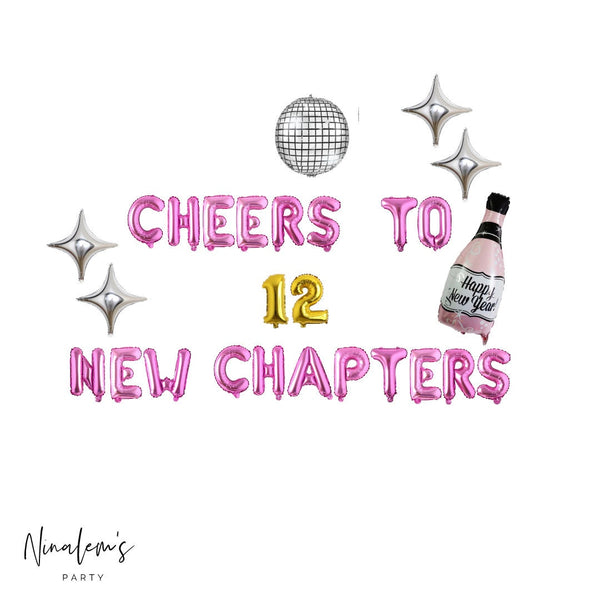 New Years Eve Decorations, Cheers to 12 New Chapters Balloon Banner, NYE Party Decorations, New Years Eve Balloons, NYE Party
